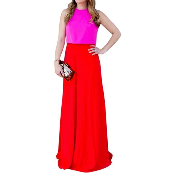 NWOT $328 Jill Jill Stuart Colorblock Red and Hot Pink Long Dress Size 4 - Picture 4 of 8